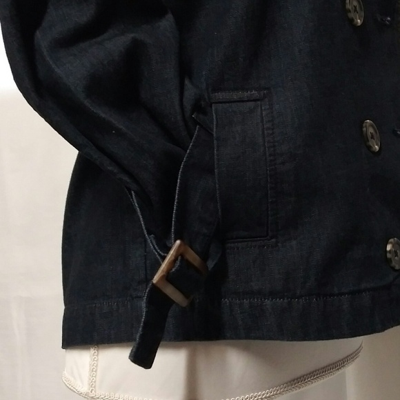 Old Navy Blue Dark Wash Collared Long Sleeve Double Breasted Denim Jean Jacket - Picture 4 of 7